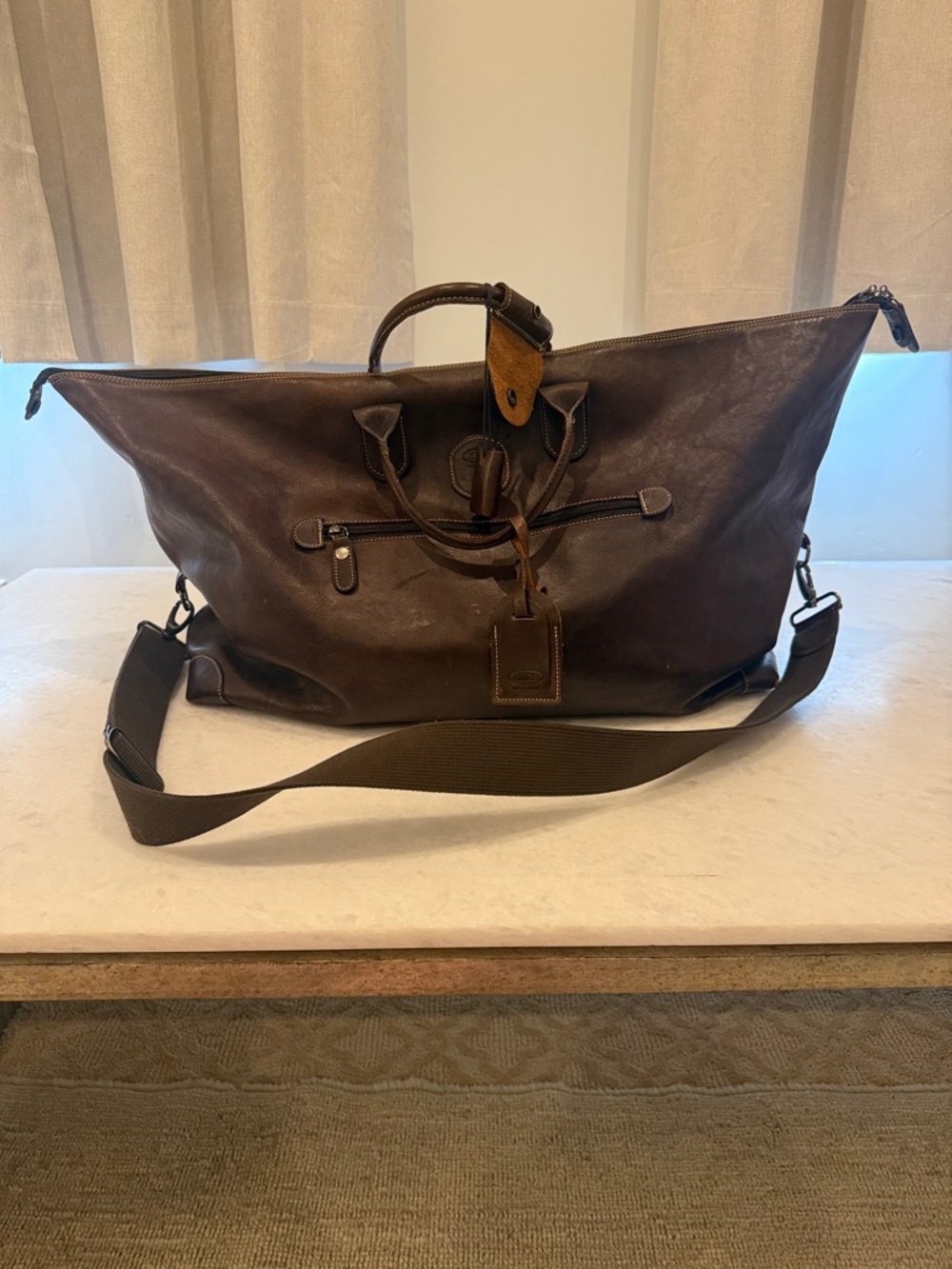 Bric's Dark Brown Leather Travel Duffel with Detachable Strap